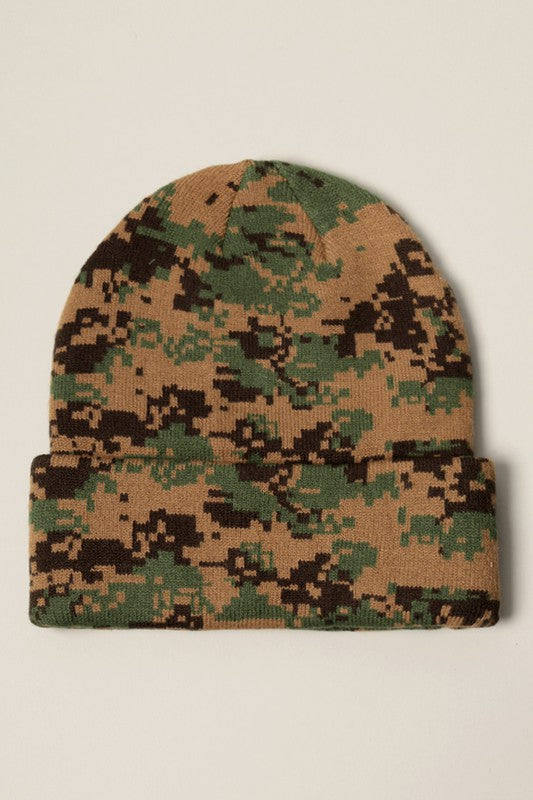 Camouflage Patterns Cuff Knitted Beanie Hat