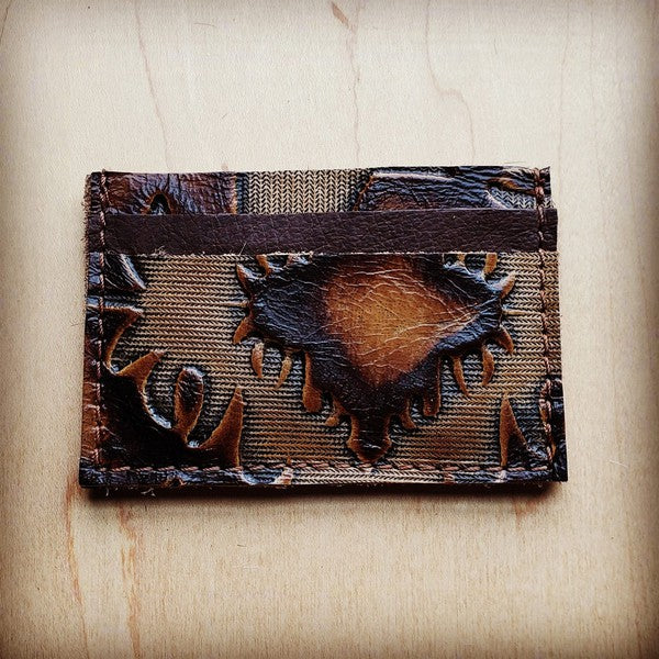 Embossed Leather Credit Card Holder Brown Laredo