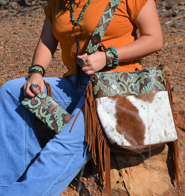 Tejas Leather Bucket Handbag Turq. Laredo Accent