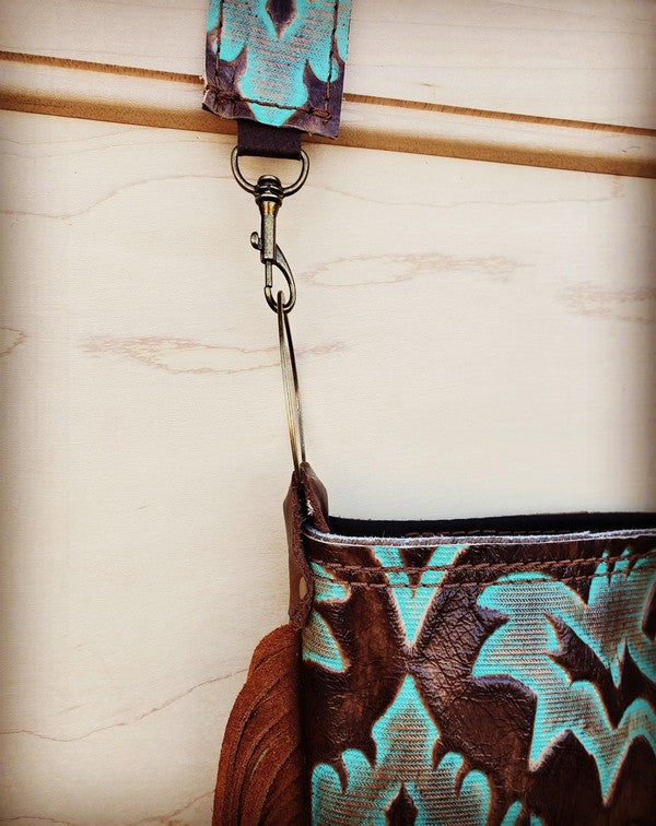 Tejas Leather Bucket Handbag Turq. Laredo Accent