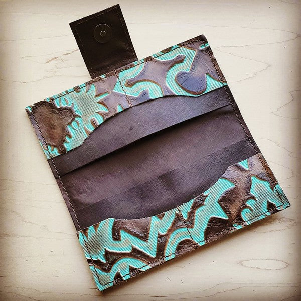 Embossed Leather Wallet Turquoise Laredo w/ Snap