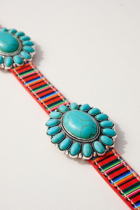Western Concho Stone Leather Belt