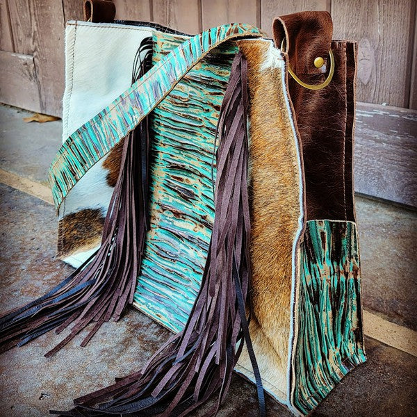 Box Handbag w/ Turquoise Chateau fringe