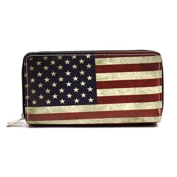 US Flag Double Zip Around Wallet