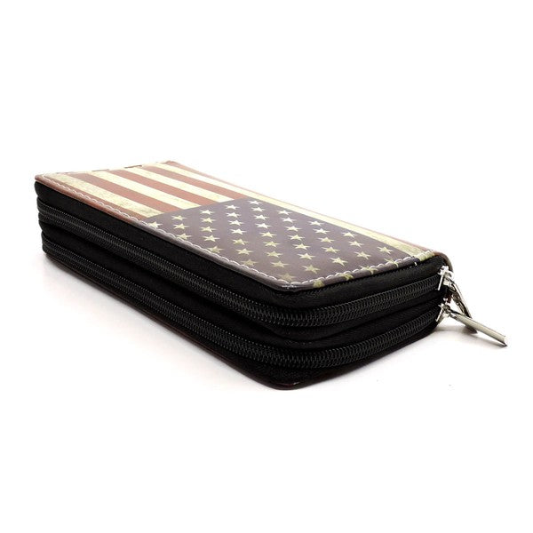 US Flag Double Zip Around Wallet