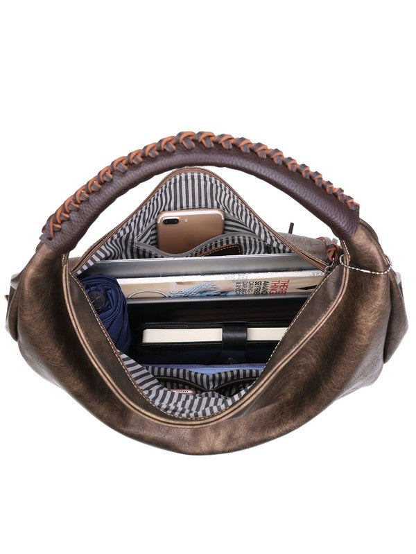 Women hobo bag metallic brown