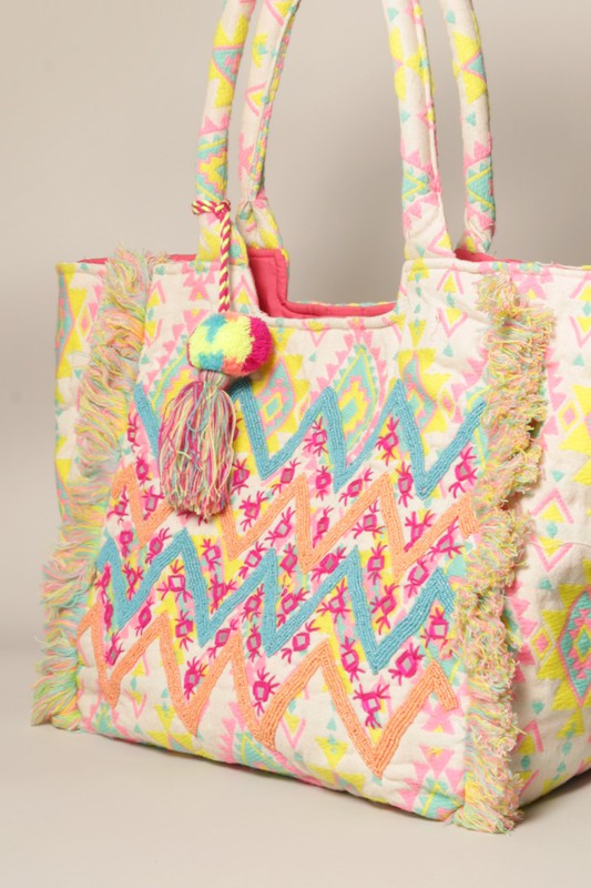 Tribal Embroidered Tassel Shoulder Bag