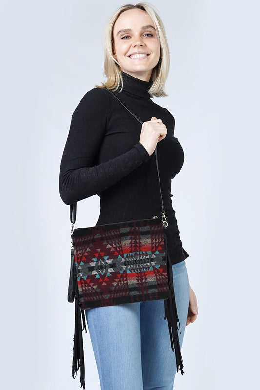 Western Saddle Blanket Tassel Crossbody Bag