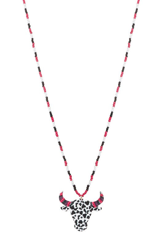 Wooden Bull Head Charm Necklace