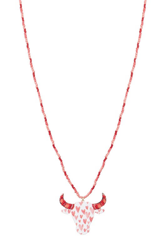 Wooden Bull Head Charm Necklace