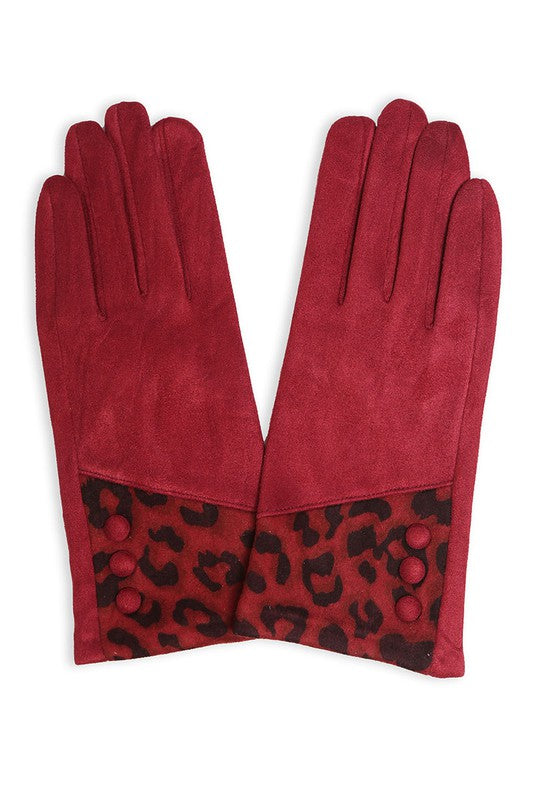 Solid Smart Touch Gloves w Leopard Patch