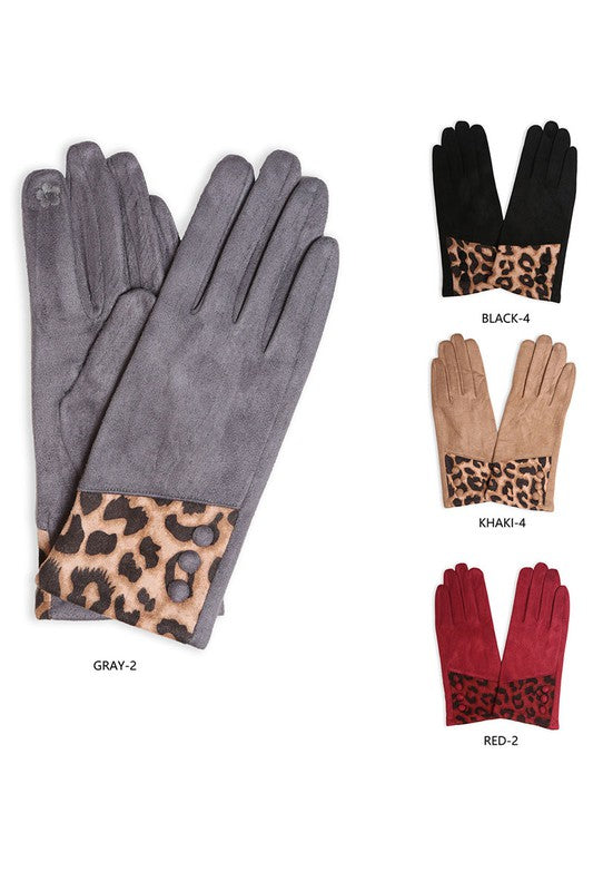 Solid Smart Touch Gloves w Leopard Patch