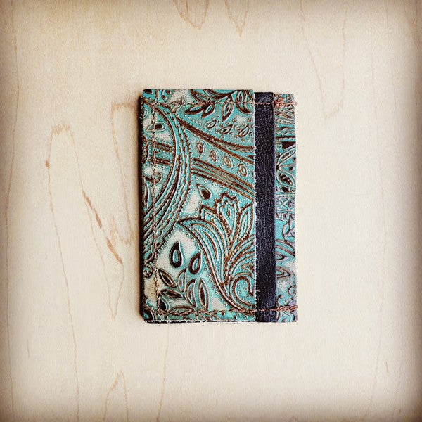 Leather Credit Card Holder Brown Paisley