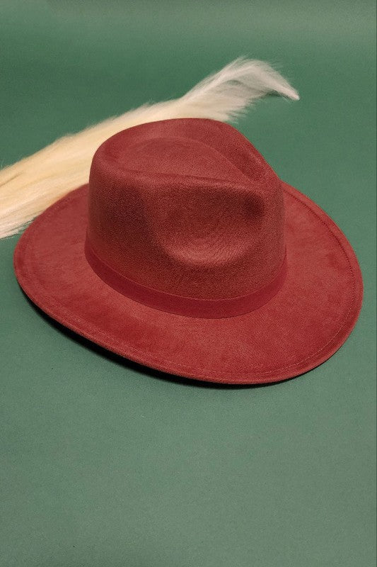 VELVET SUEDE PANAMA COWBOY HAT WITH BELT DETAIL