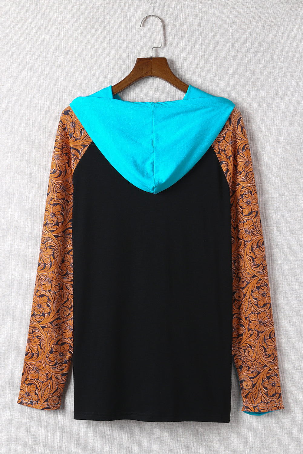 Black Black Western Print Color Block Plus Size Hoodie