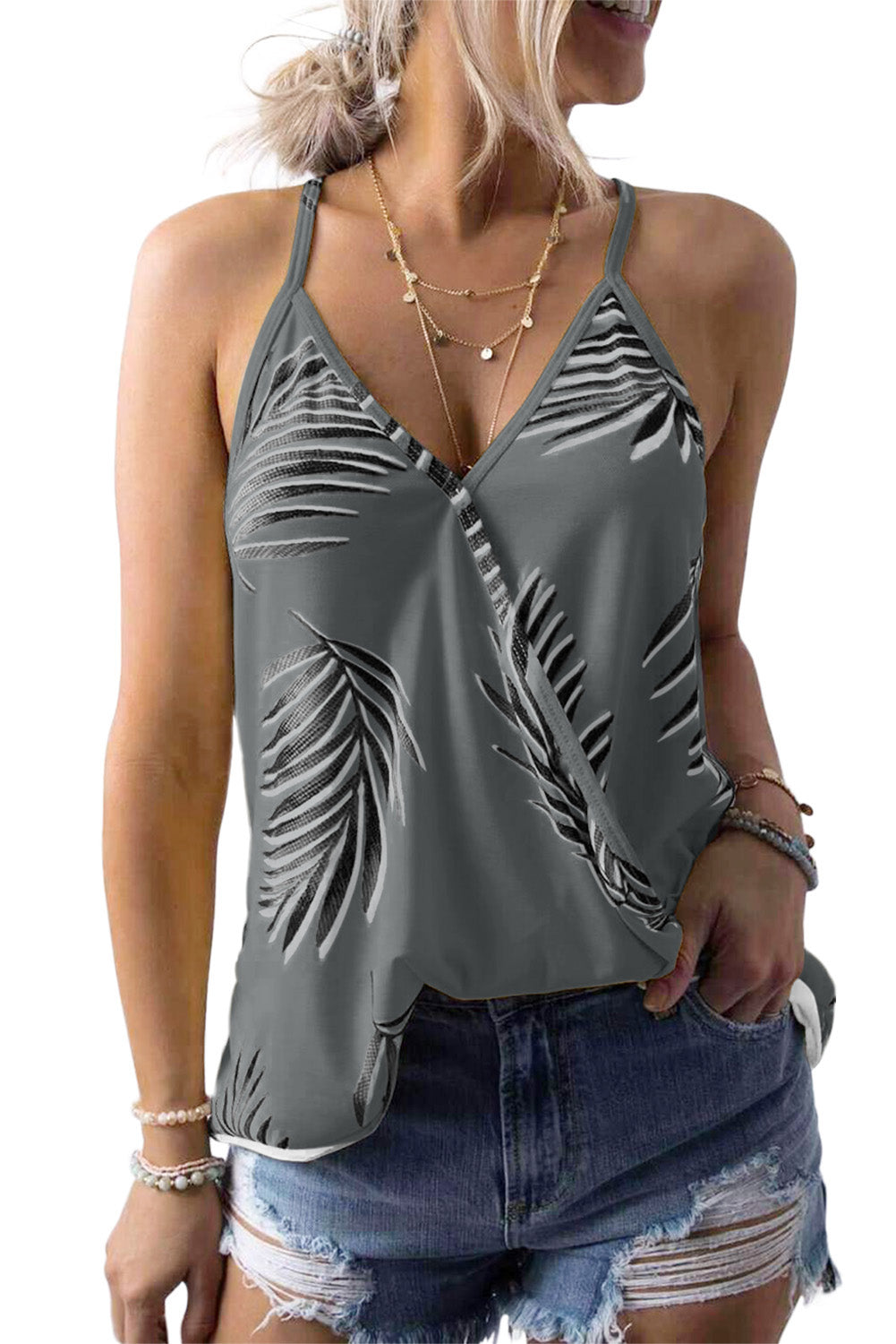 Tropical Plant Print Tank Top