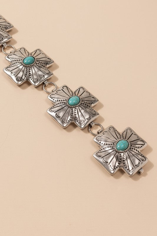 Western Engraved Cross Concho Belt