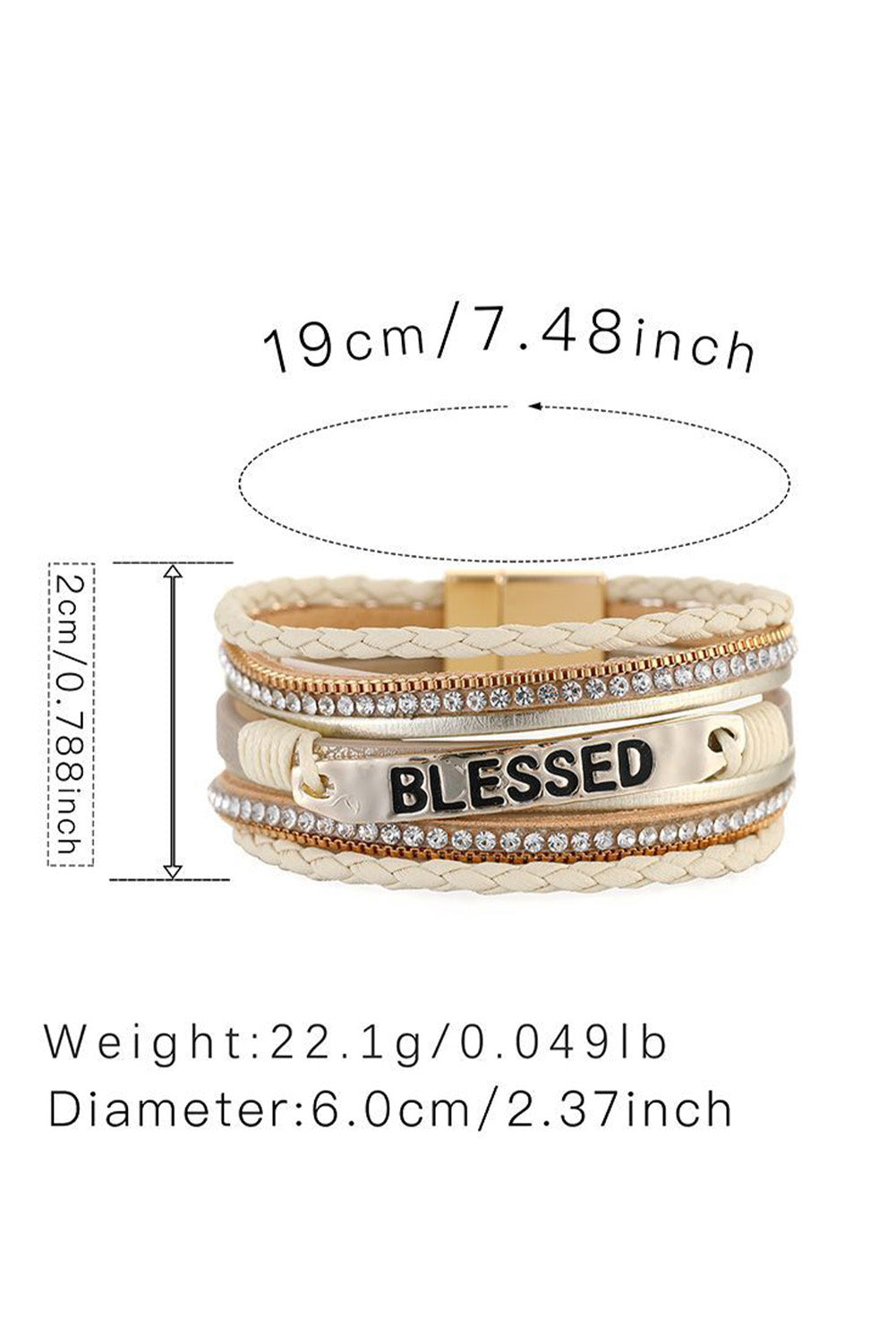 BLESSED Rhinestone Leather Layered Bracelet
