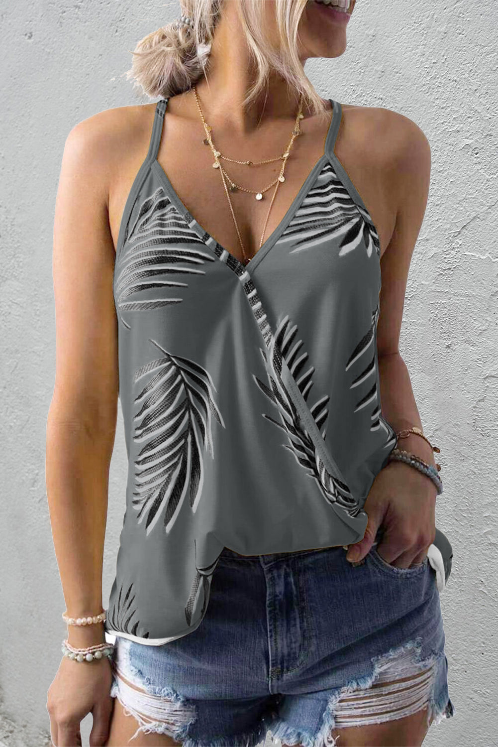 Tropical Plant Print Tank Top