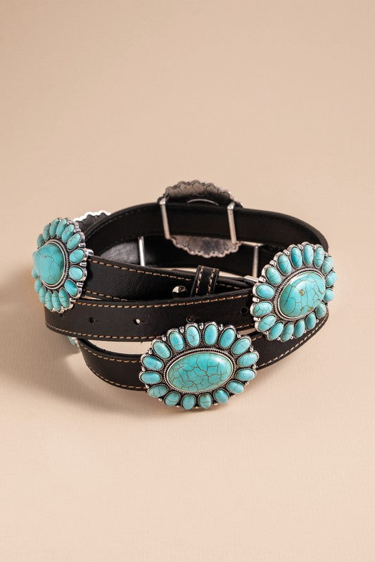 Western Concho Stone Leather Belt