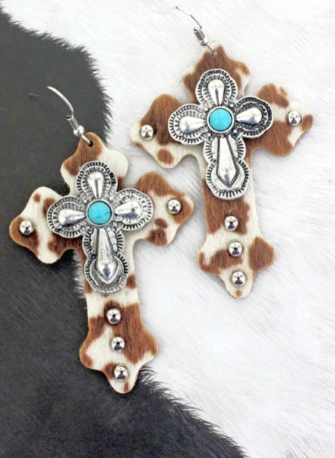 Animal Print Cross Earrings