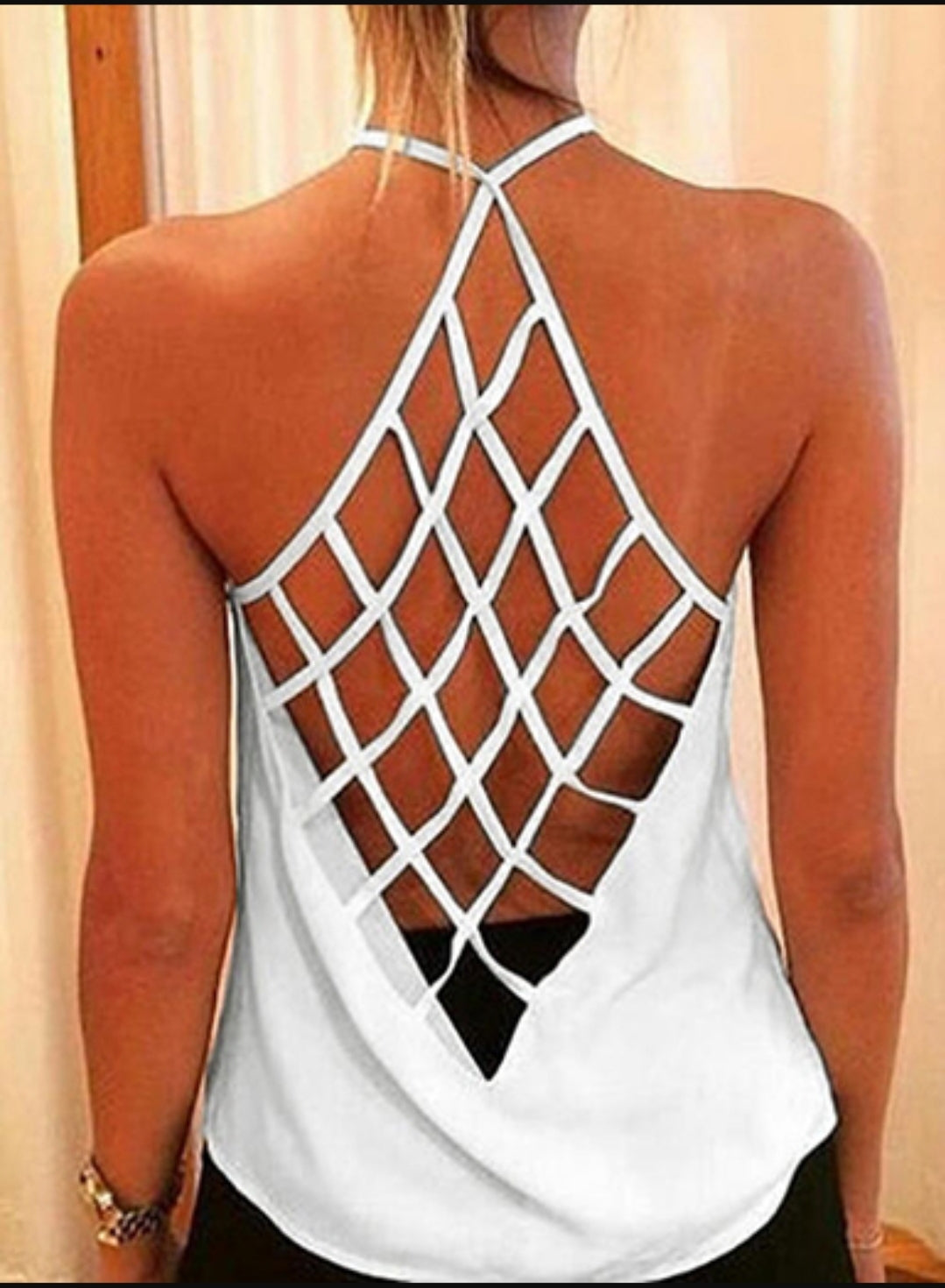 Women's Sleeveless Summer Top - Diamond-strap-Patterned Back
Cami