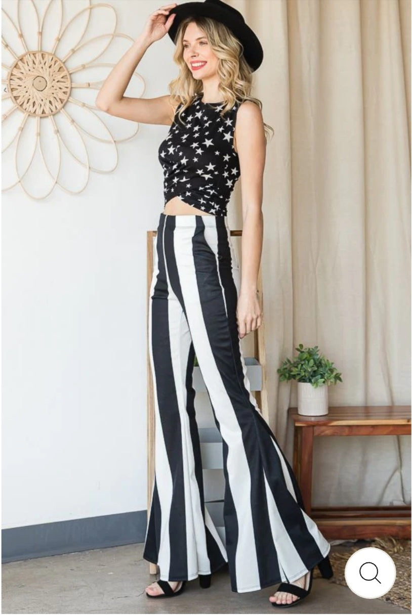 Black and White Stripe Bell Bottoms with Pockets