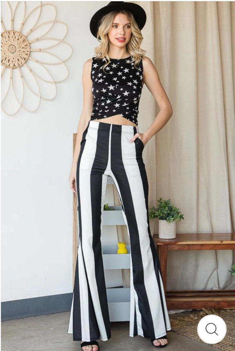 Black and White Stripe Bell Bottoms with Pockets