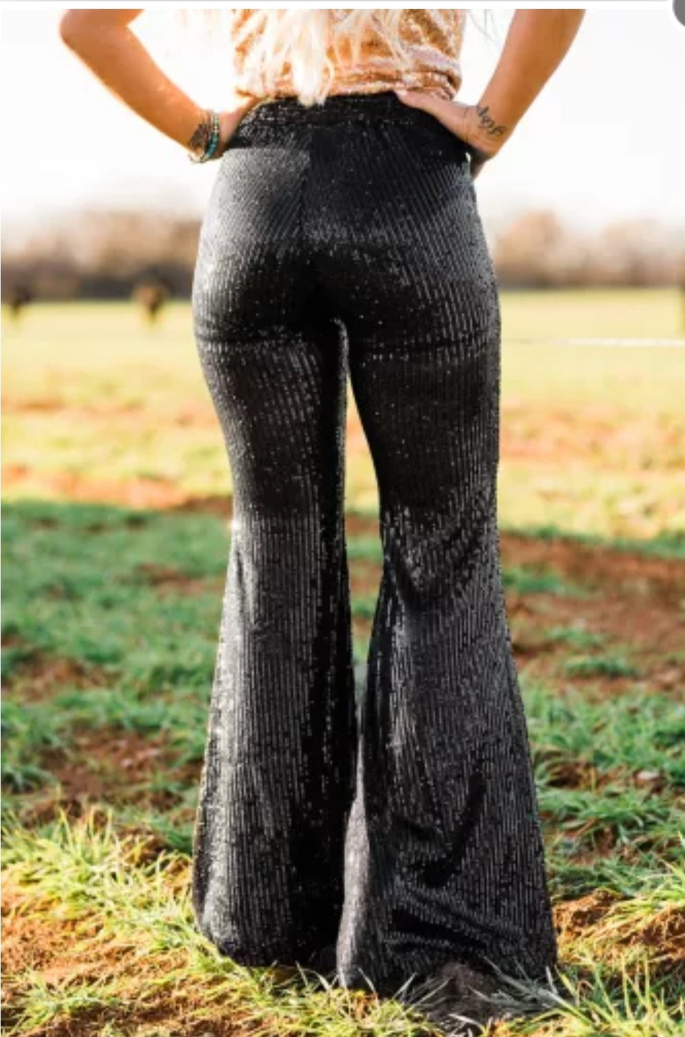 Western Sequin High Waisted Flared Pants