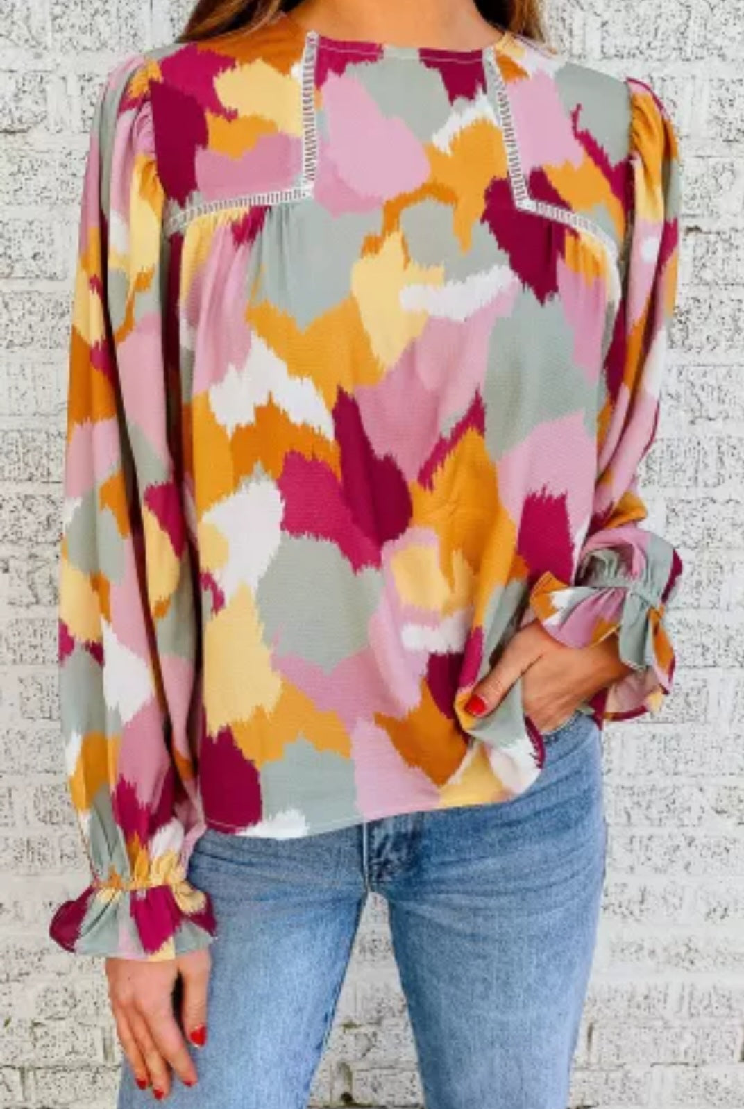 Abstract Printed Long Sleeve Blouse