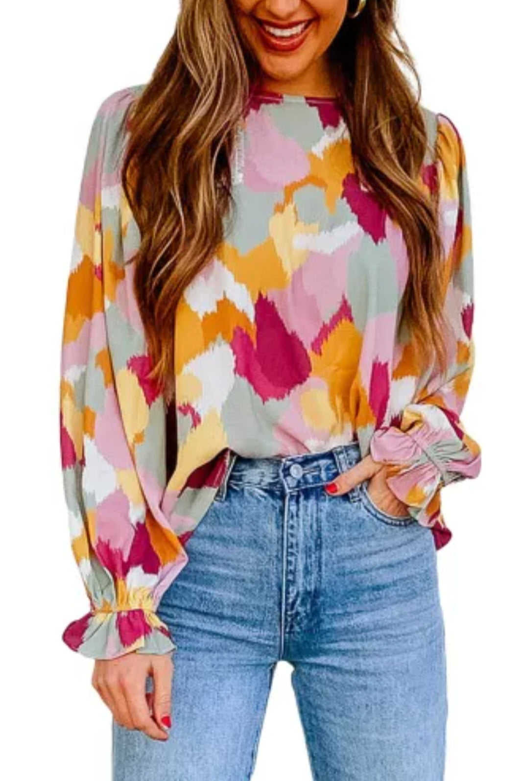 Abstract Printed Long Sleeve Blouse