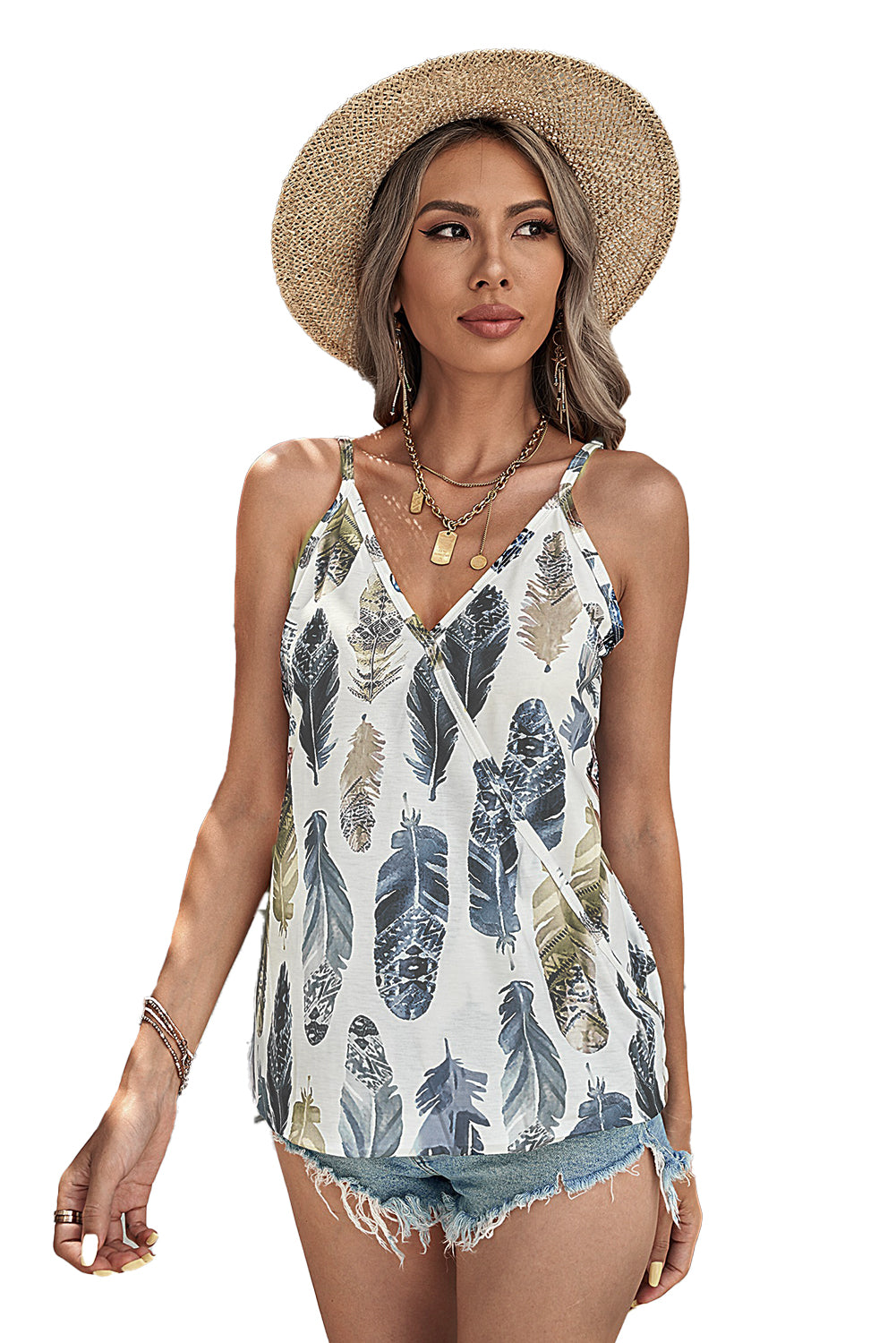 Tropical Plant Print Tank Top