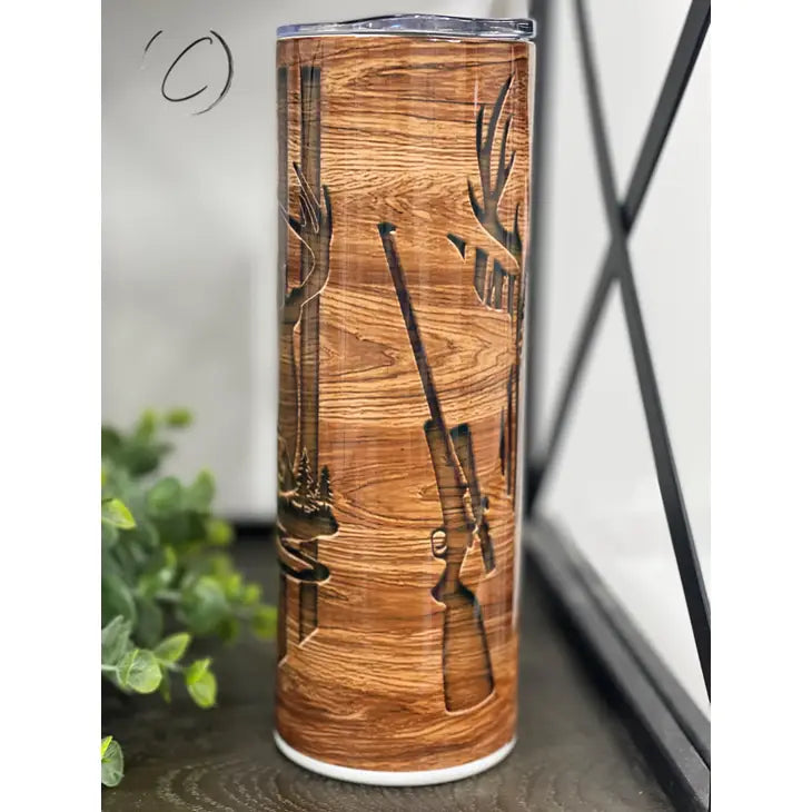 Wood Grain Deer Hunter 20oz Skinny Tumbler