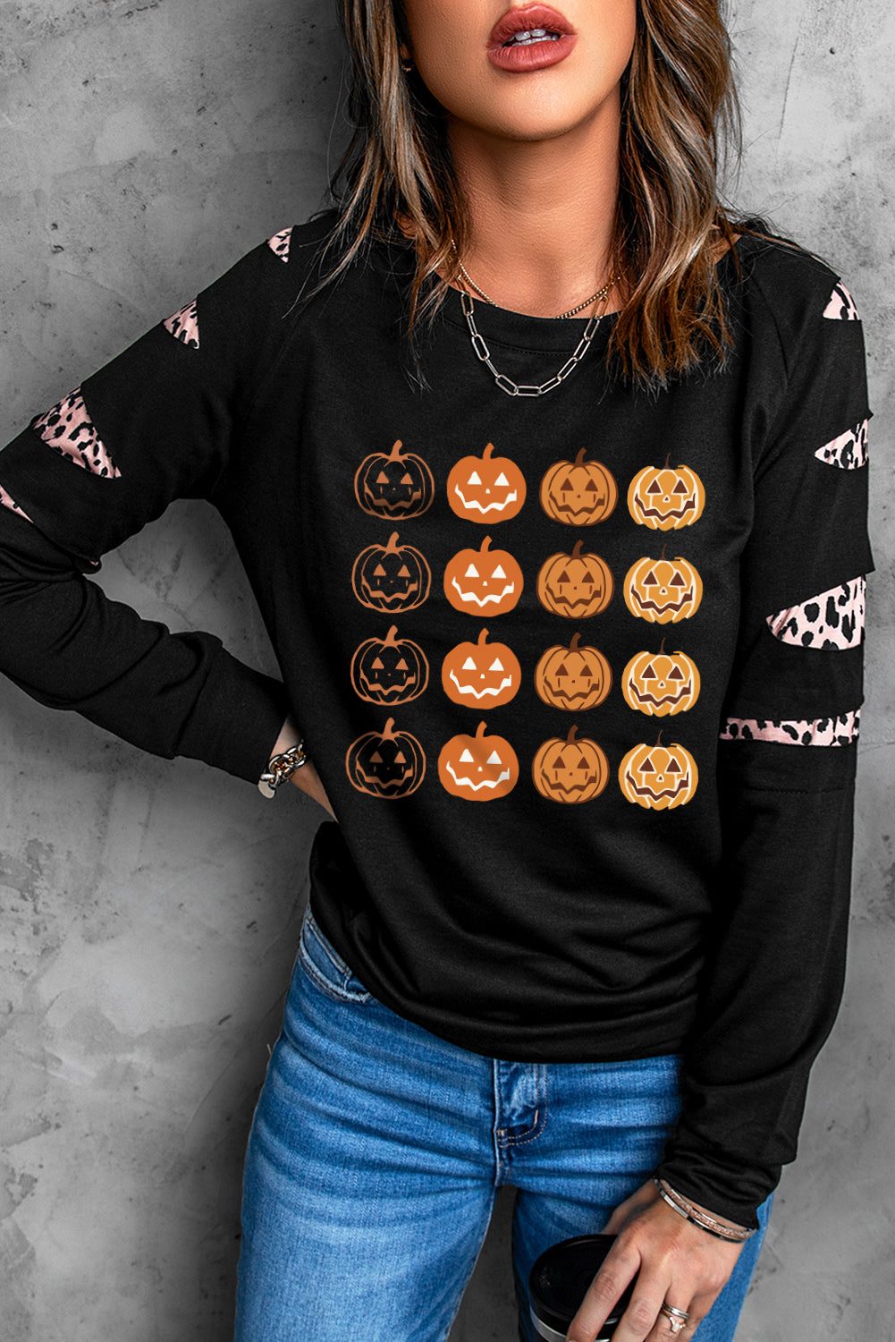 American Cactus Ripped Leopard Sleeve Top