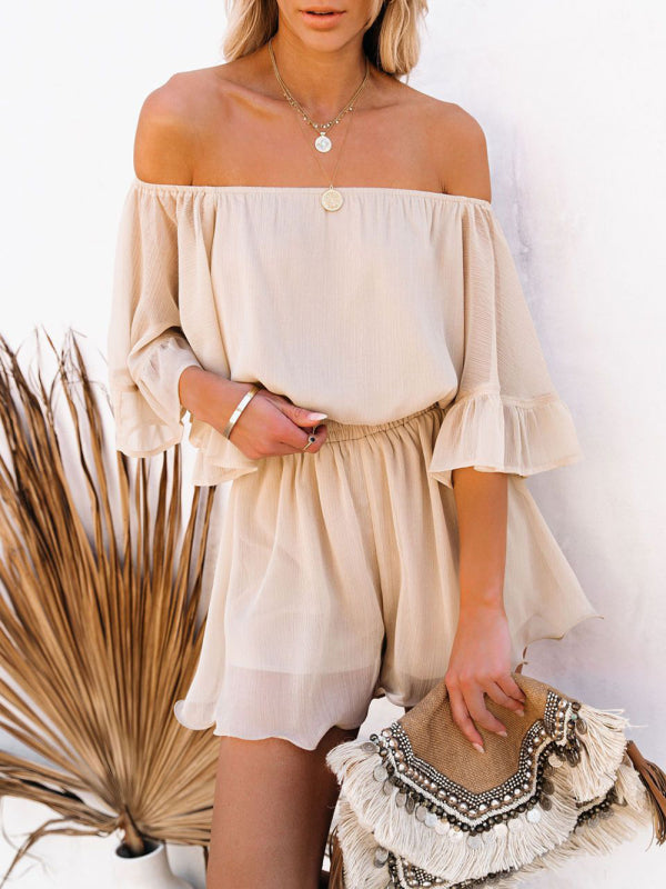 Women's Solid Color Off-the-shoulder Chiffon Romper
