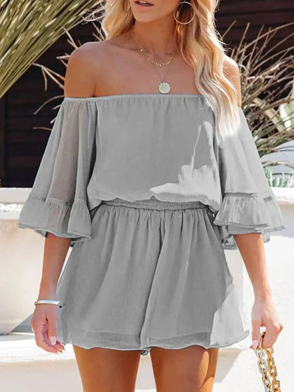 Women's Solid Color Off-the-shoulder Chiffon Romper