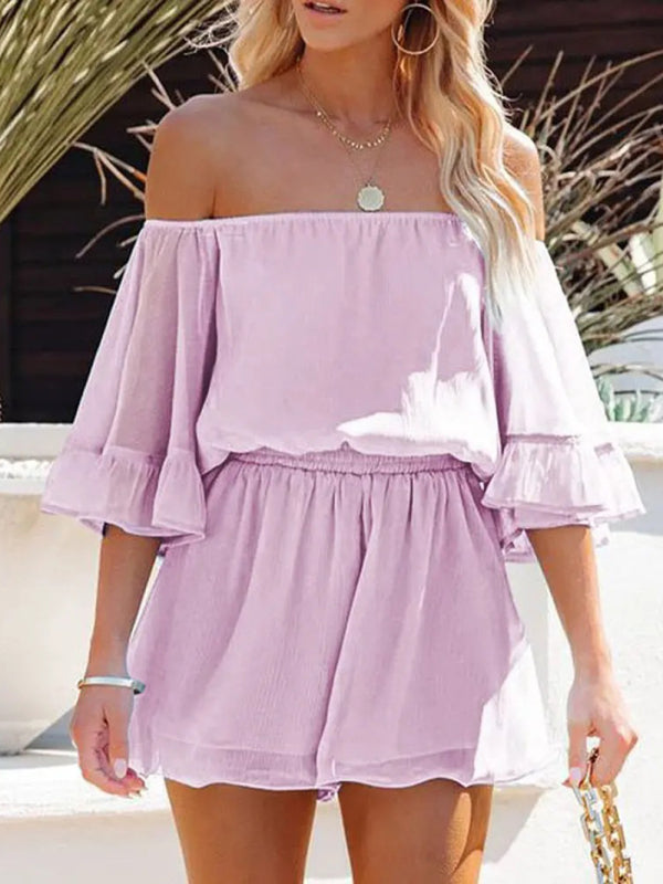 Women's Solid Color Off-the-shoulder Chiffon Romper