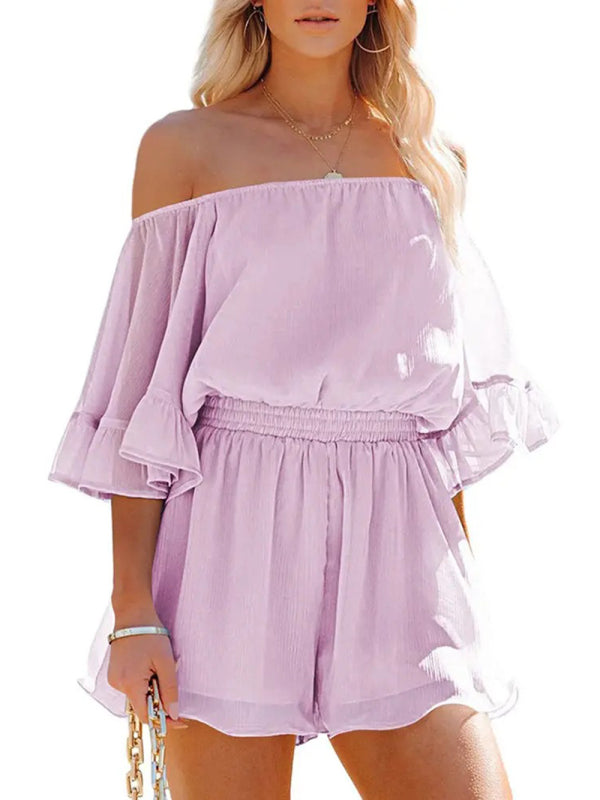 Women's Solid Color Off-the-shoulder Chiffon Romper