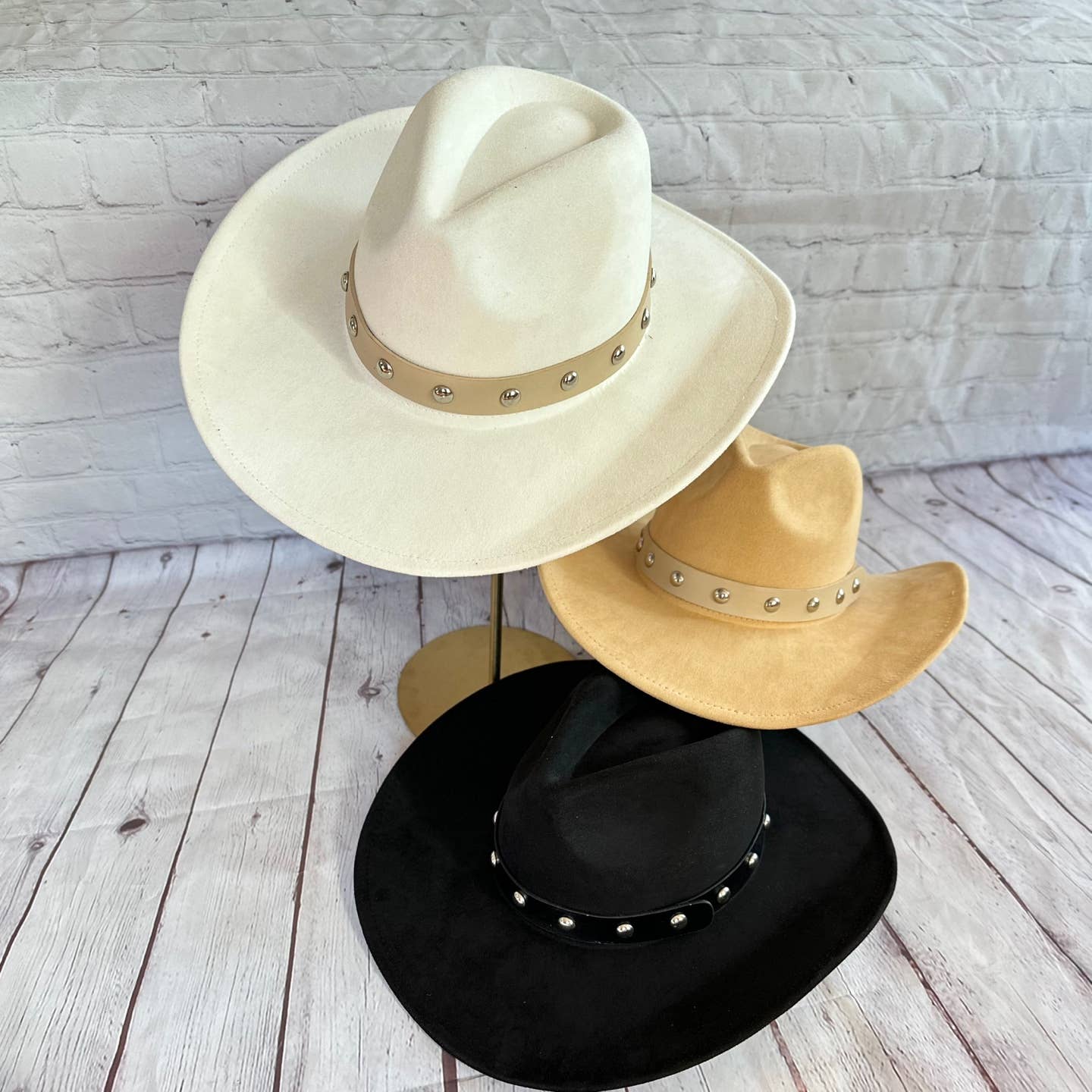 Vegan suede cattleman cowboy hat With Steard Leather belt st