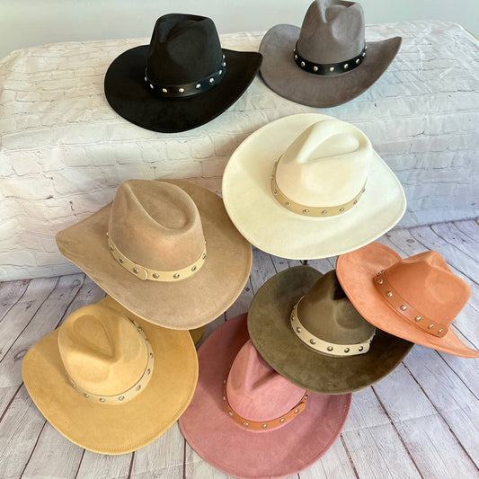 Vegan suede cattleman cowboy hat With Steard Leather belt st