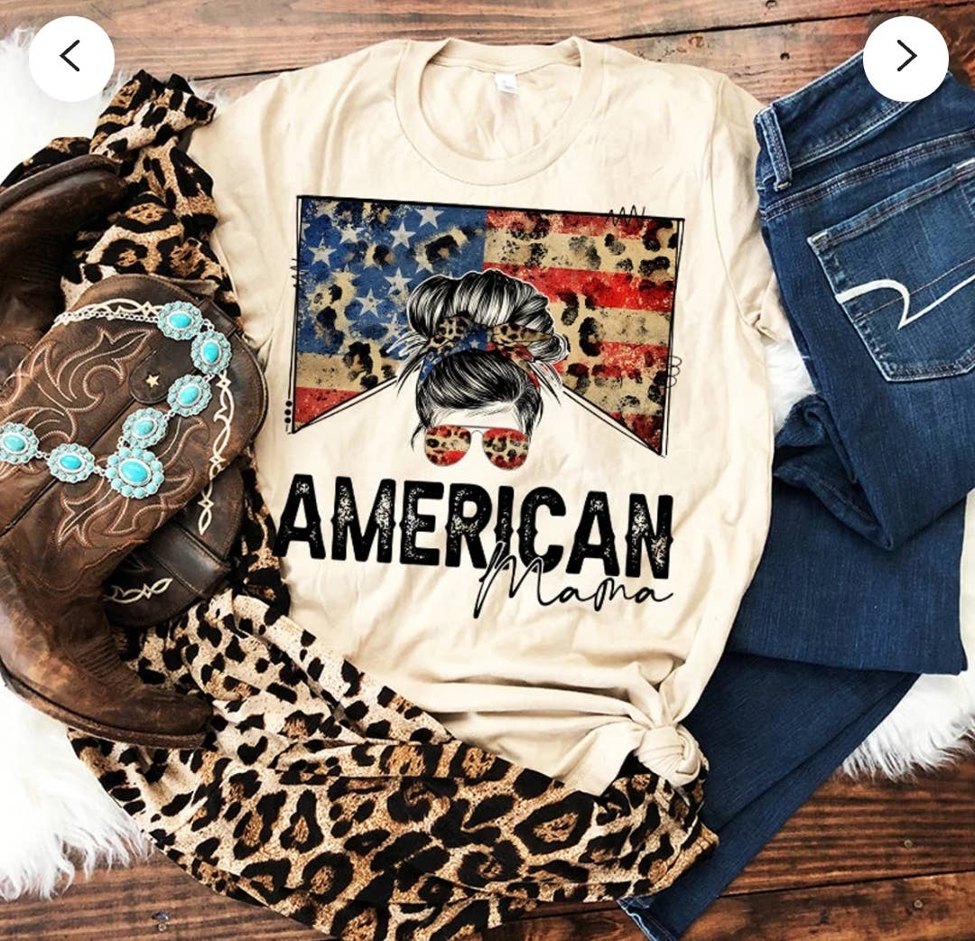 American mama leopard graphic tee / 4th of july