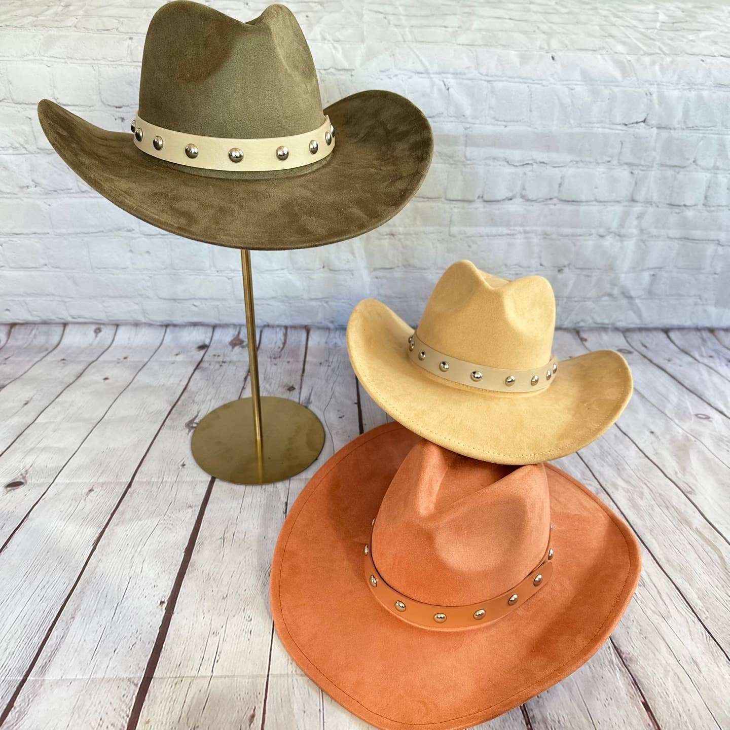 Vegan suede cattleman cowboy hat With Steard Leather belt st