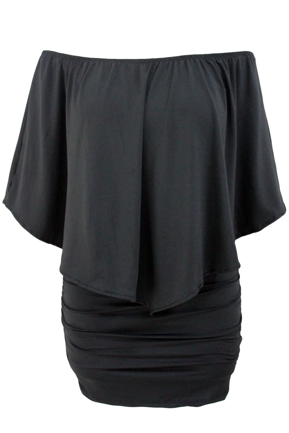 Multiple Dressing Layered Black Mini Poncho Dress