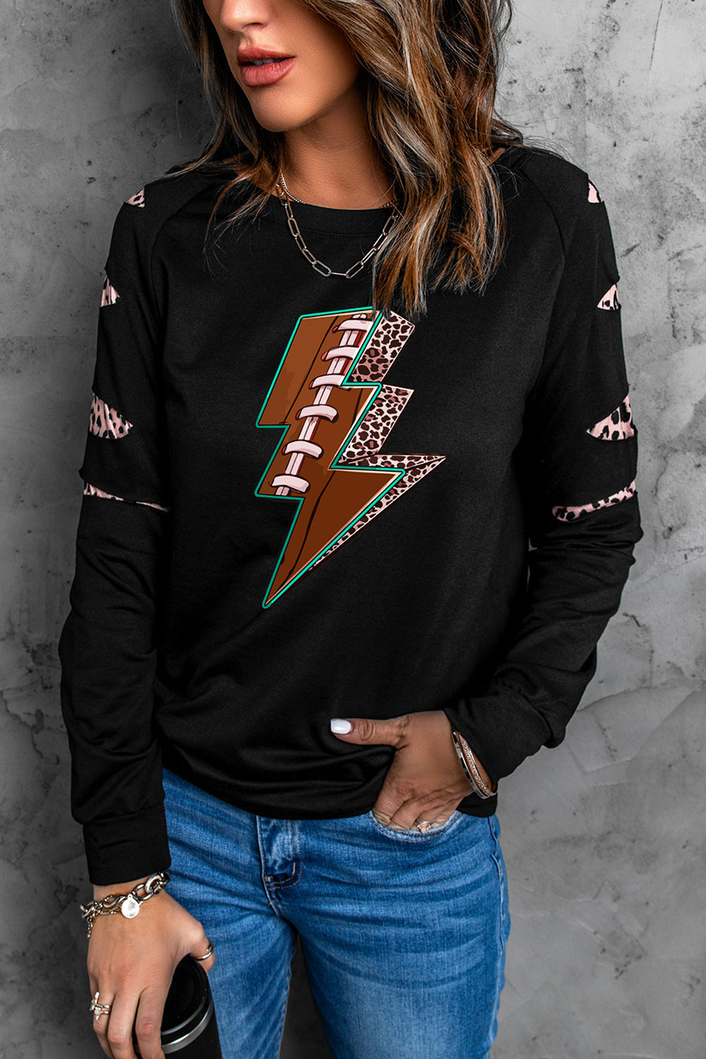 American Cactus Ripped Leopard Sleeve Top