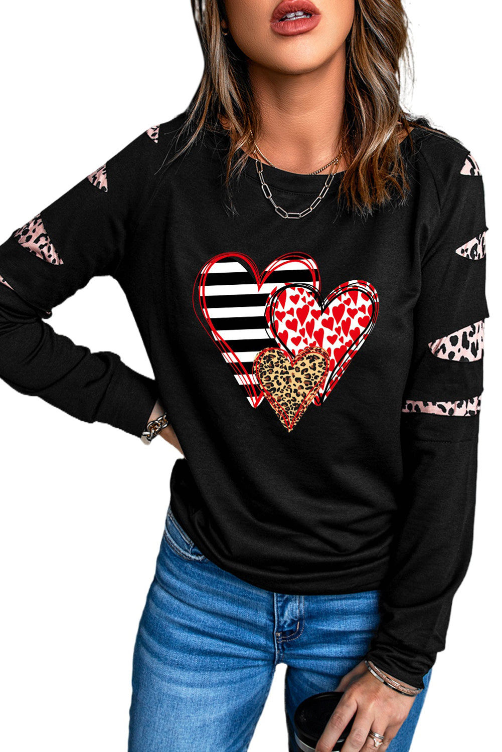 American Cactus Ripped Leopard Sleeve Top