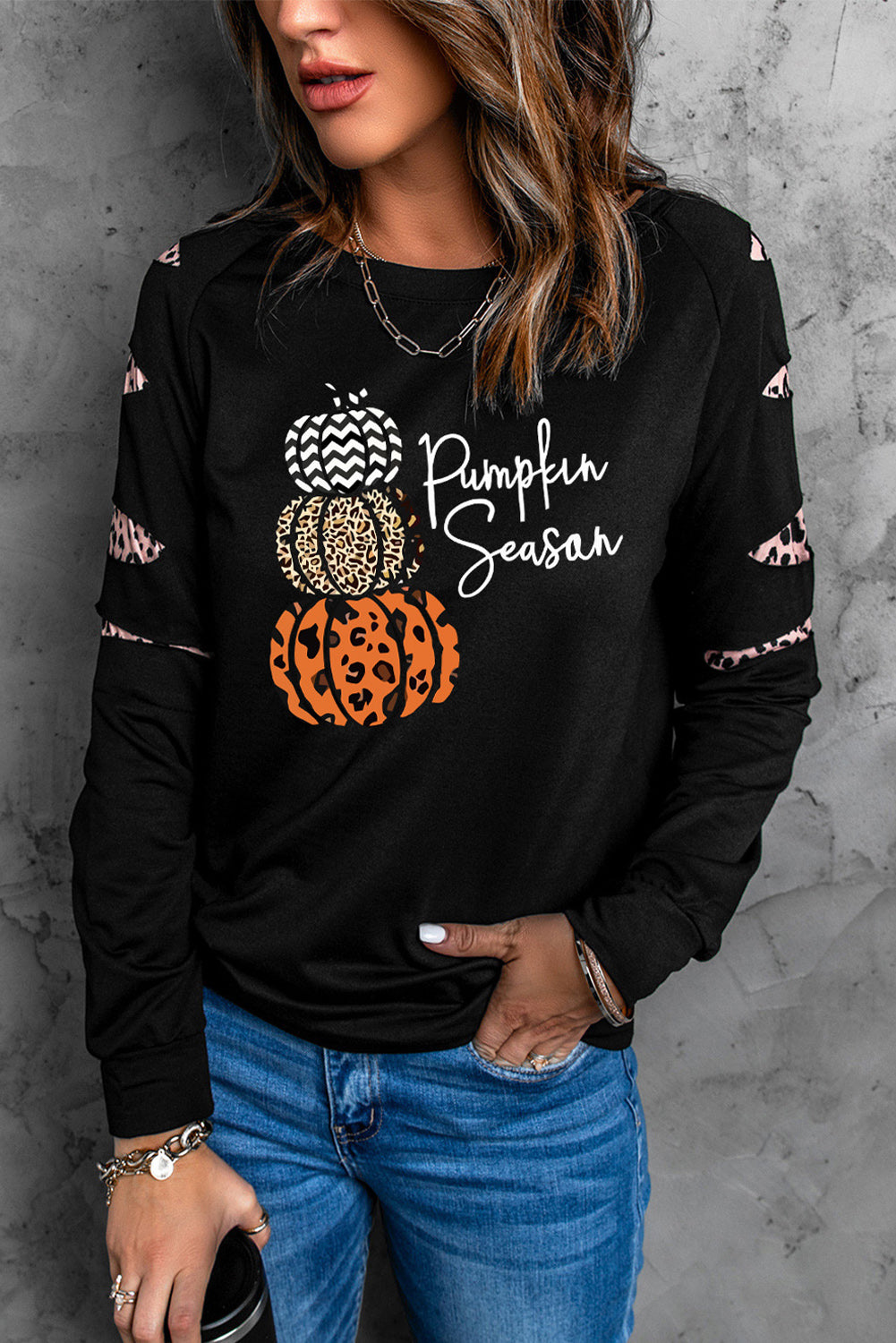 American Cactus Ripped Leopard Sleeve Top