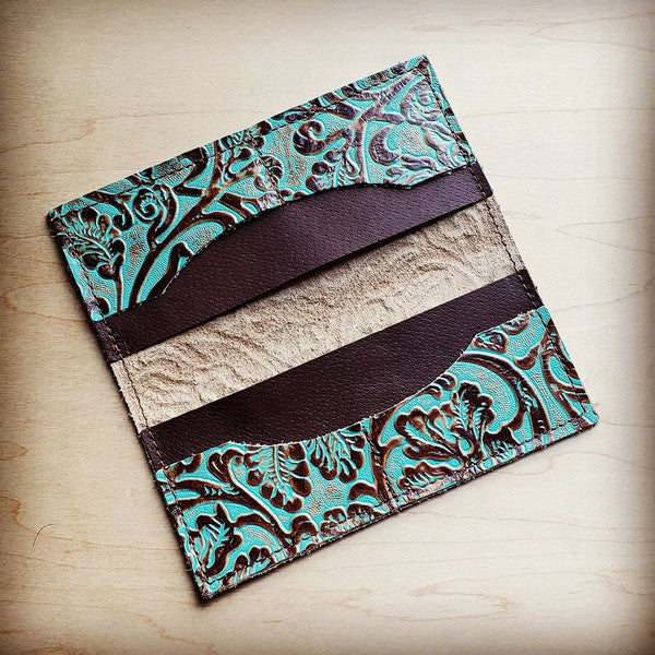 Embossed leather wallet in Cowboy Turquoise