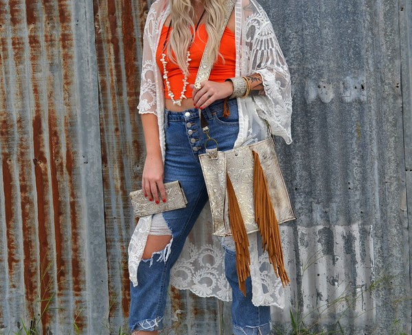 Embossed Leather Wallet in Oyster Paisley