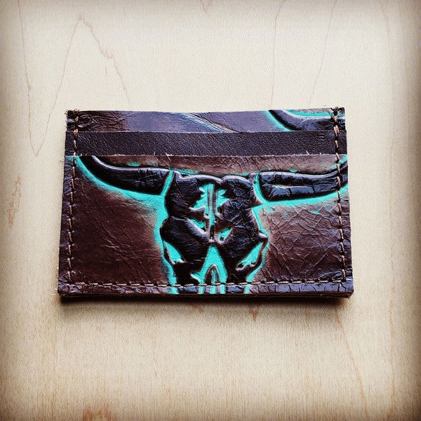 Embossed Credit Card Holder Turquoise Steer