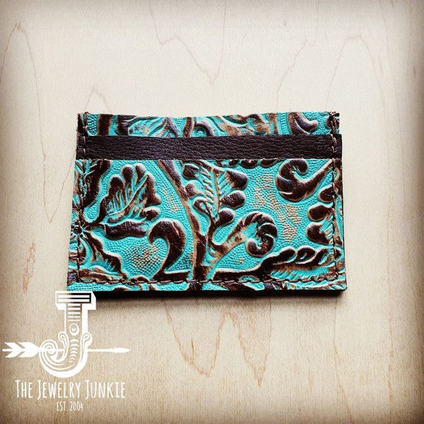 Leather Credit Card Holder  Cowboy Turquoise